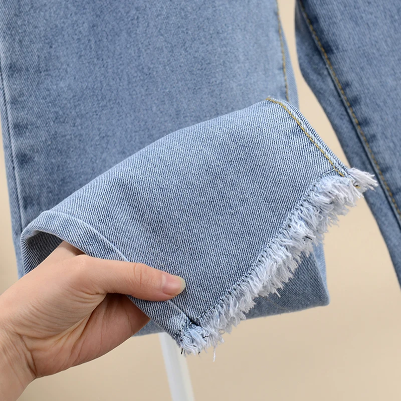 S-XXL корейские повседневные джинсовые штаны с высокой талией для женщин и девочек, свободные штаны-шаровары с эластичной резинкой на талии, женские брюки
