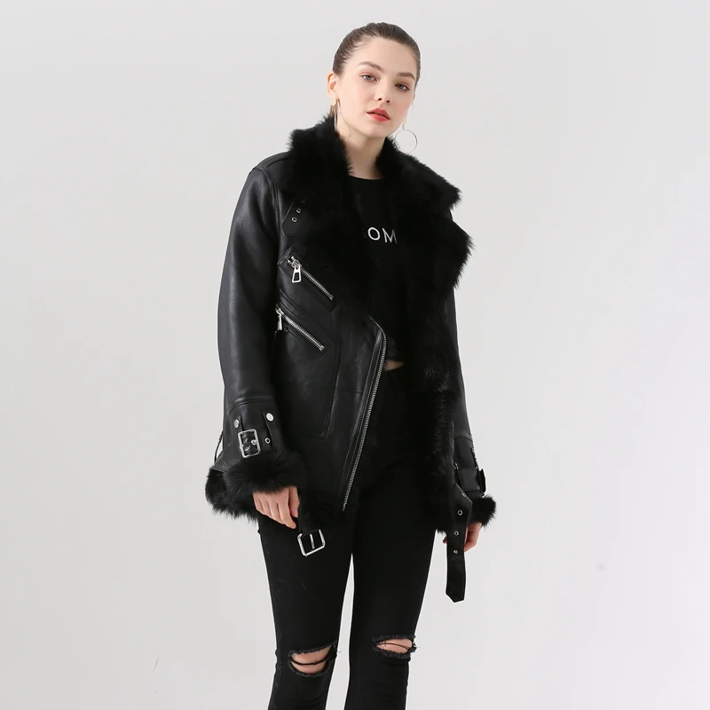 Black QIUCHEN PJ19070 Новое поступление модная модель куртка из натуральной кожи пальто из настоящего меха - Цвет: Black