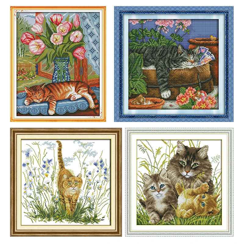 Joy Sunday Cat на подоконнике наборы для вышивки крестиком с печатью 11CT 14CT Счетный