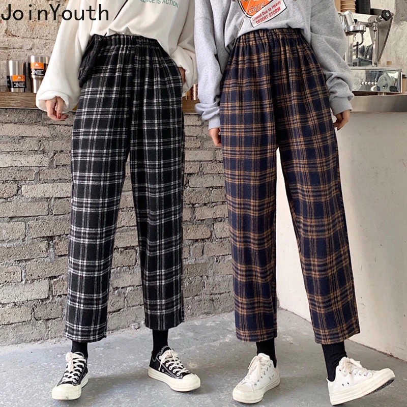 Joinyouth женские штаны до щиколотки осень зима Harajuku Свободные клетчатые с низкой