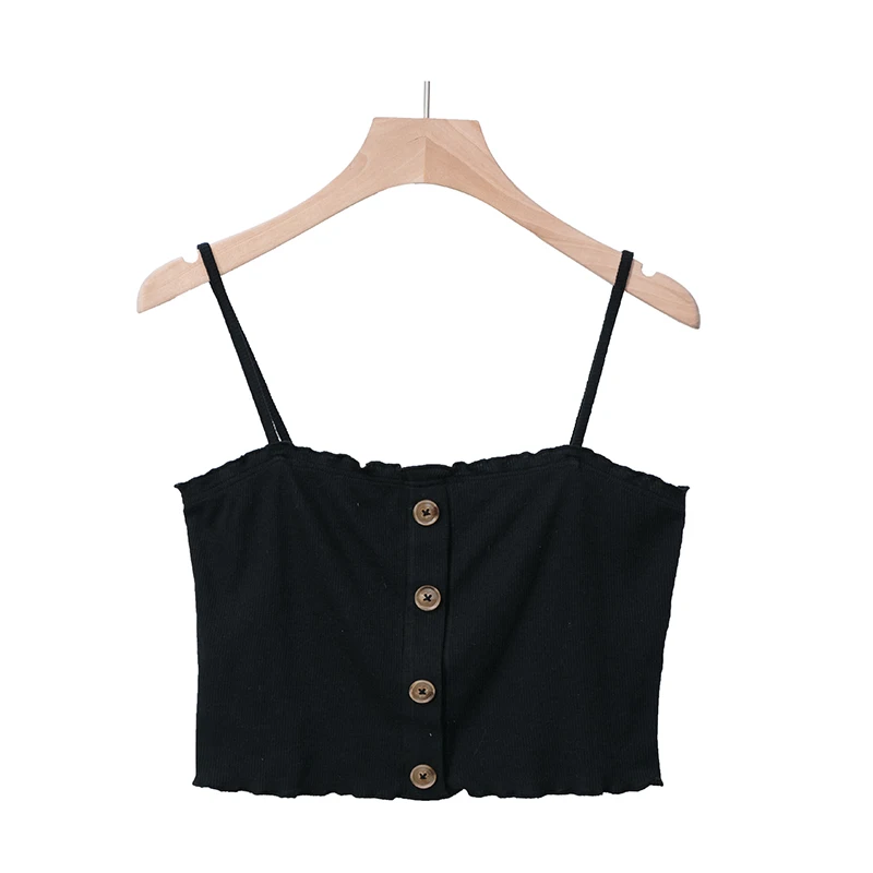 

Women Spaghehtti Cotton Crop Top Sexy Button Tube Top Easy Match