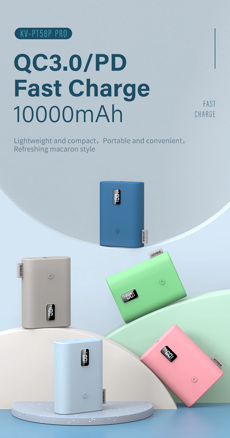 type c power bank Kivee 20W Led 10000mAh Power Bank Portable Charging External Battery Fast Charger 10000 mAh Powerbank for iPhone Xiaomi Samsung 65w power bank