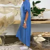 Summer Denim Dress For Women 2021 Casual Spring Blue V-Neck Half Sleeve Maxi Dresses Plus Size Split Long Dresses Vestidos 3XL 4