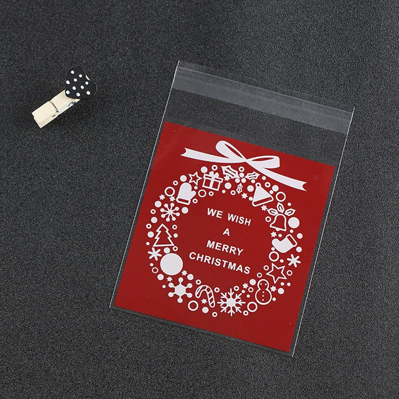 100 шт рождественское печенье конфеты драги пакет Diy самоклеющийся пакет boppbags подарки сумка Новогодние украшения для дома выпечки - Цвет: 4-red bag