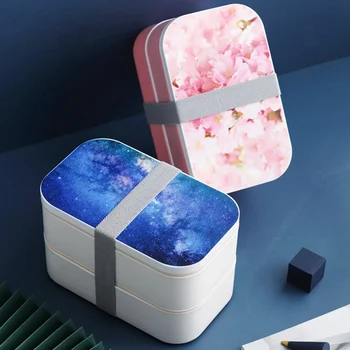 

Creative 3D PrintedLunch Box Stainless Steel Double Layer Food Container BPA Free Portable For Kids Picnic School Bento Box