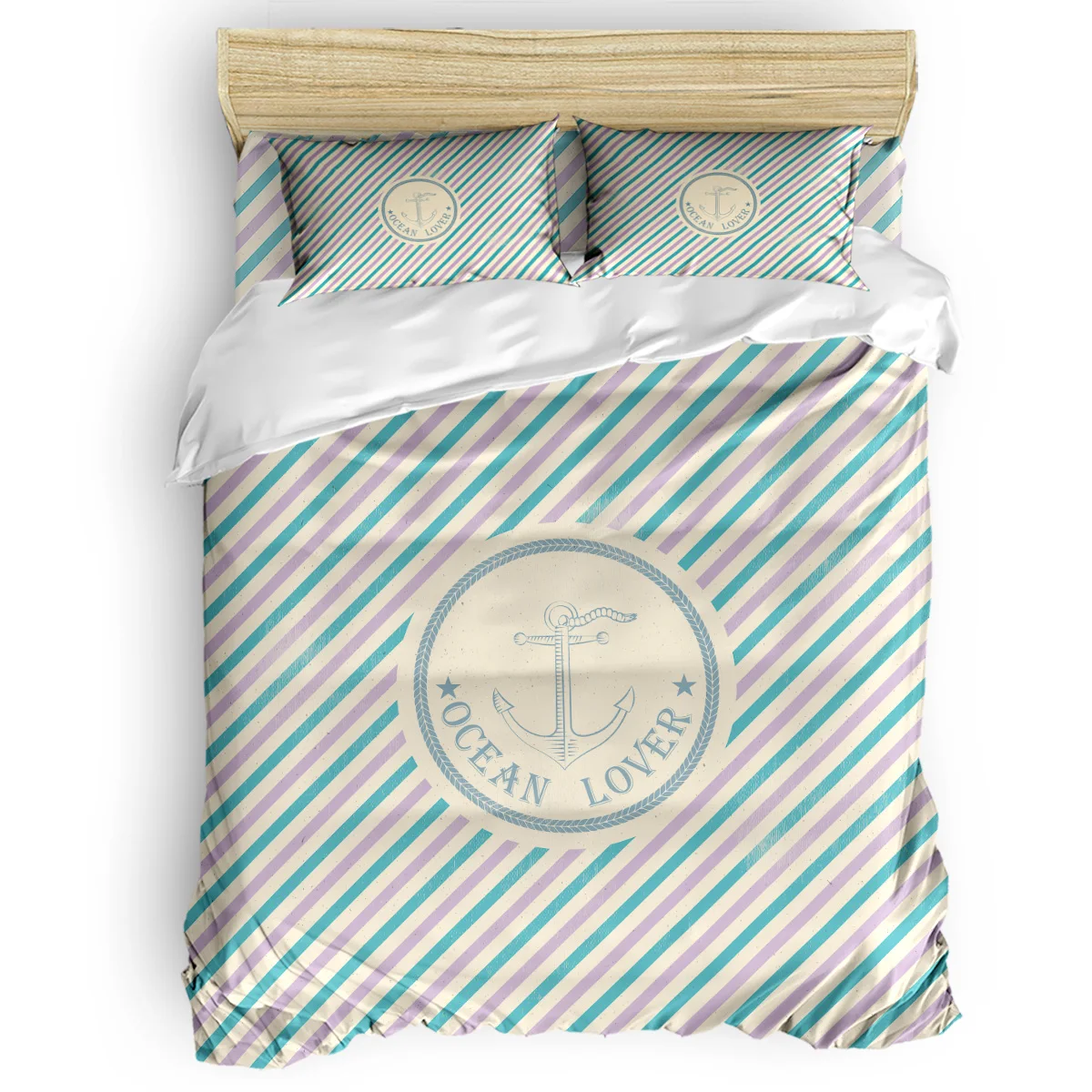 

Marine Enthusiast Nautical Style Anchor Duvet Cover Set Vintage Floral Art Design Collection of 3/4pcs Bedding Set Bed Sheet Pil
