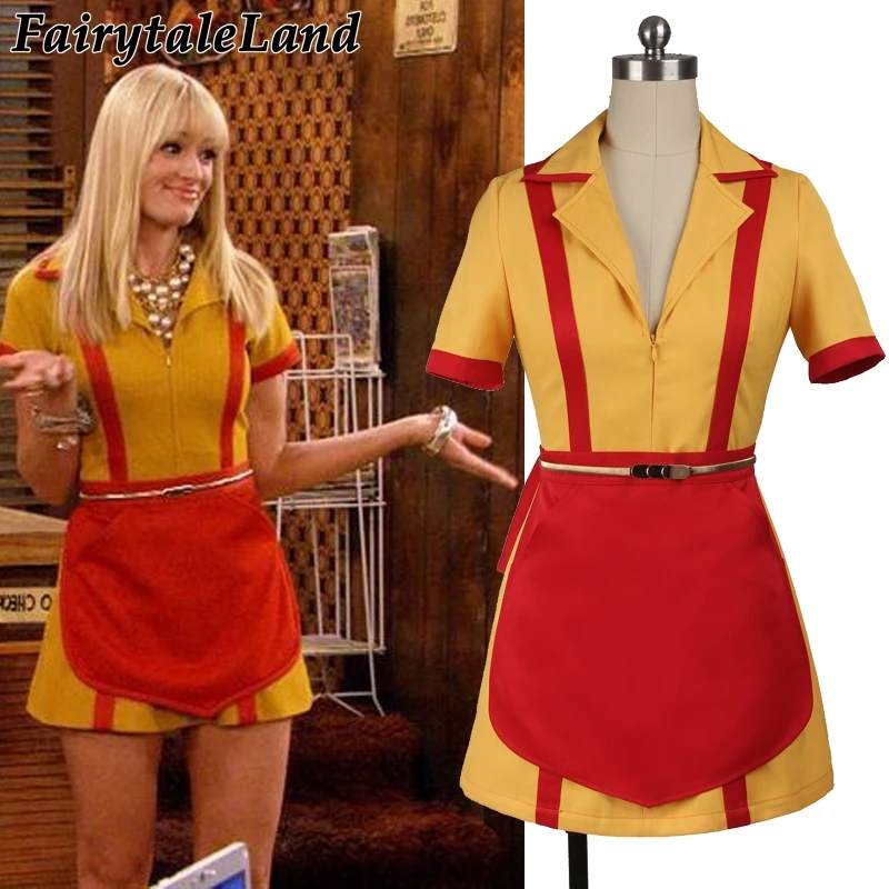 Custom Made 2 Broke Girls Costume Halloween Outfit Max Black Caroline Wesbox Channing Cosplay Suit Apron Dress |