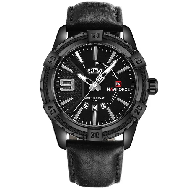 black gray NAVIFORCE Топ люксовый бренд мужские кожаные золотые часы Мужские кварцевые часы с датой мужские спортивные водонепроницаемые наручные часы relogio masculino - Цвет: black gray