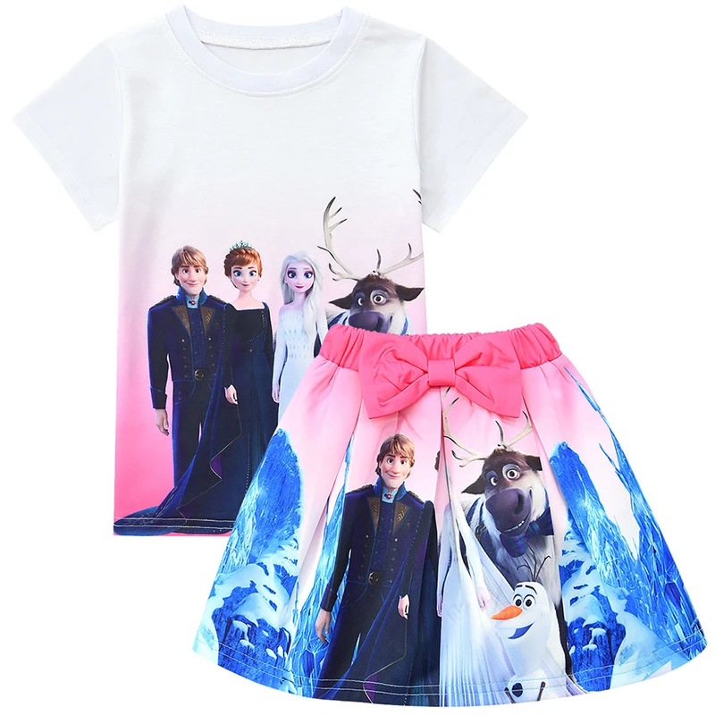 Новый комплект летней одежды из 2 предметов с изображением Эльзы и Анны для