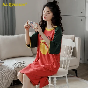 

New Printing Crew Neck Fashion Style Casual Style Homedress Long Shirt Sleep Shirt Summer Woman Clothes Night Gown Night Dress