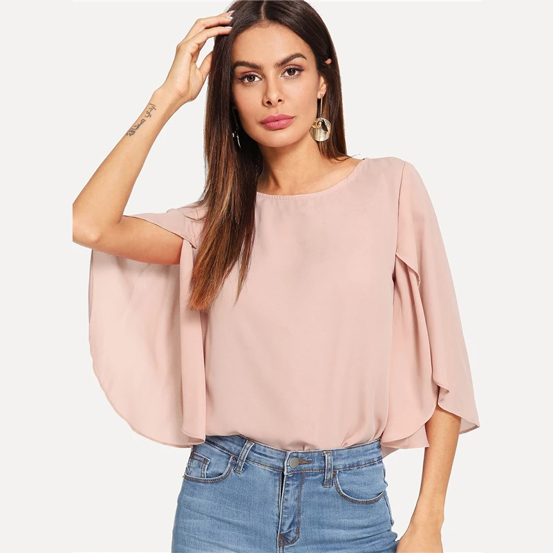 SHEIN Нарядная Одноцветная Блузка С Оригинальным Рукавом Элегантная Осенняя Блузка Для Офиса Современные Женские Топы