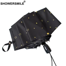 SHOWERSMILE מטריית גשם נשים שחור מטרייה נשי מתקפל אוטומטי כוכב כתר הדפסת Uv הגנה שמשייה Guarda Chuva(China)