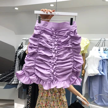 

Korean Style Women Skirts 2020 Summer New Cotton Wild Ladies Skirts Solid Color Fashion Elastic Waist Skirts Female