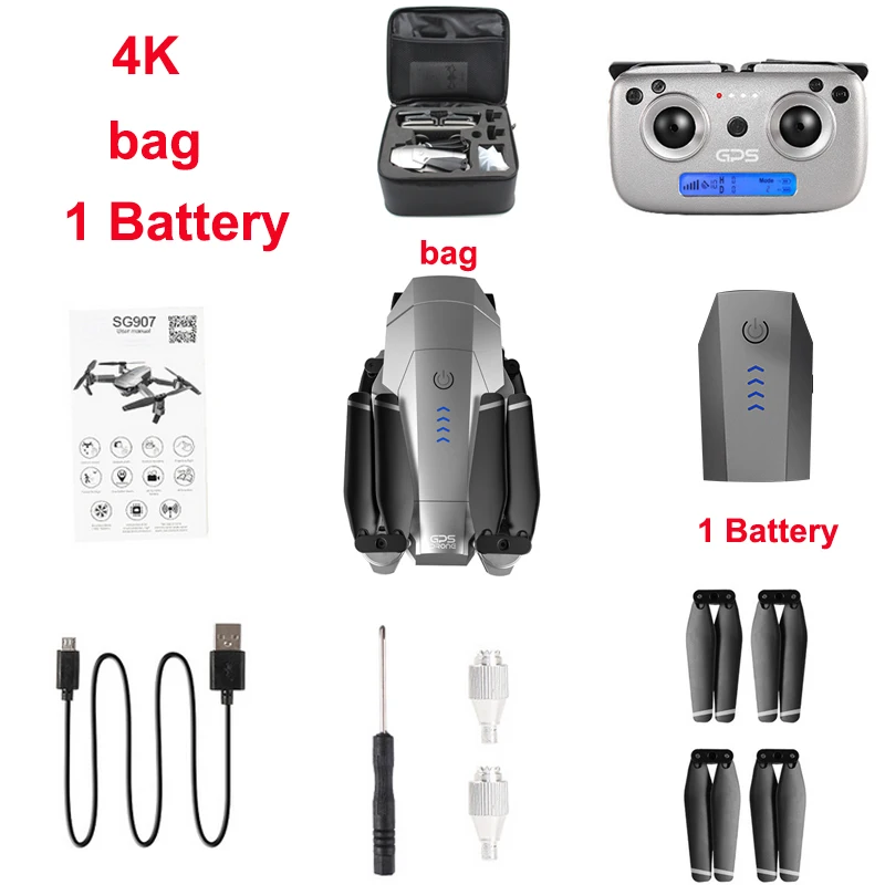 4K-bag-1B 4k дроны SG907 gps Дрон с 4K HD двойной камерой широкоугольный 5G wifi FPV RC Квадрокоптер складной дроны - Цвет: 4K-bag-1B