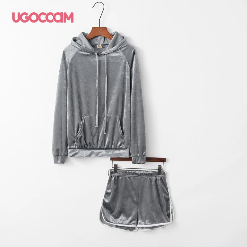 Спортивный костюм UGOCCAM Женский толстовка с капюшоном и короткие штаны спортивный