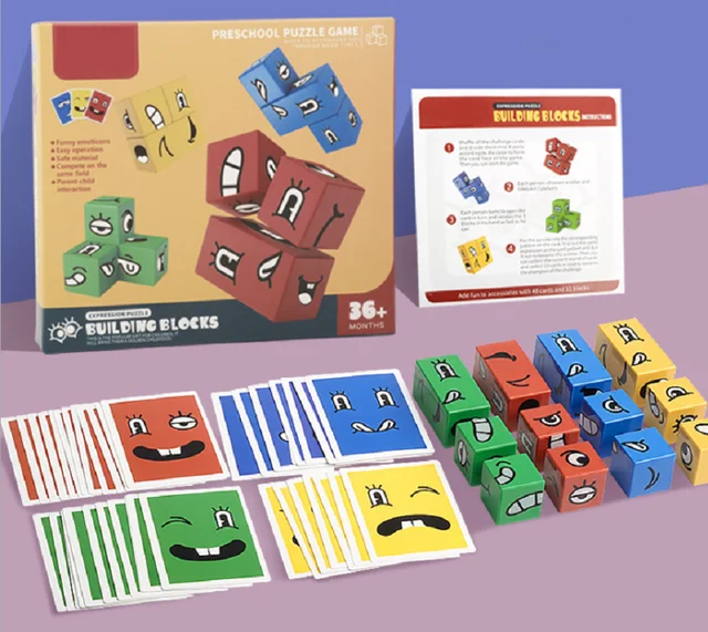 Cube Table Games Educational Toys Face Blocks Cube Building Block Puzzle Interactive Board Game Challenge learn Emoticon 6