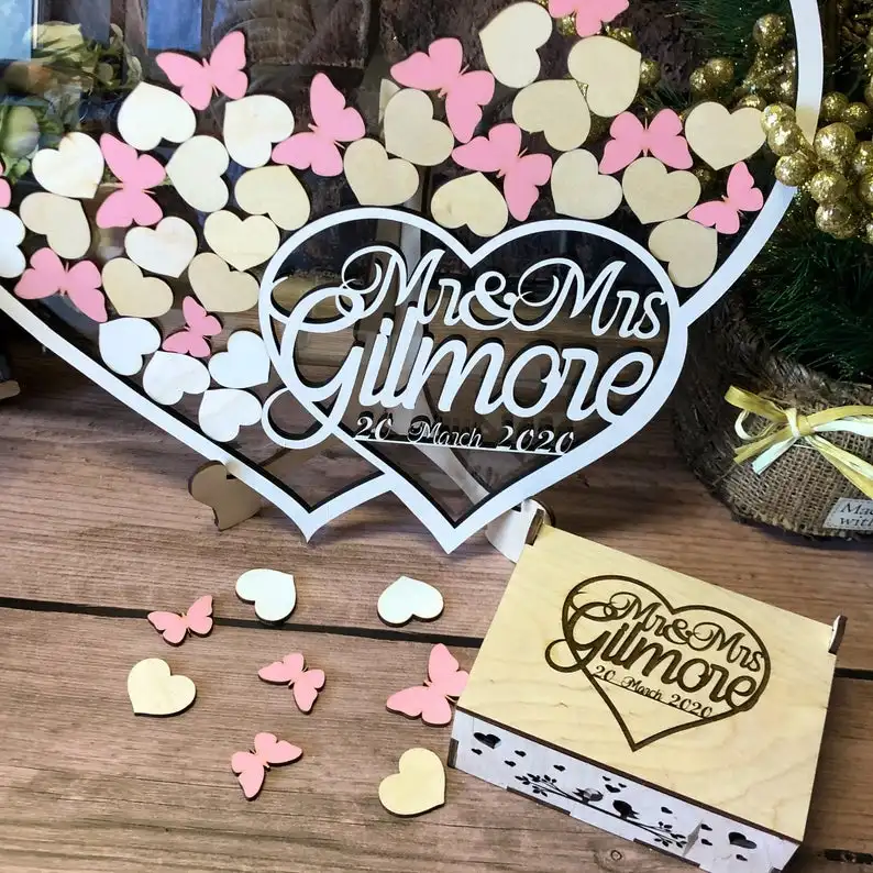 Acrylic wedding guest book alternative,wedding guestbook,Drop box hearts,Transparent heart,Drop into the frame,Heart guest