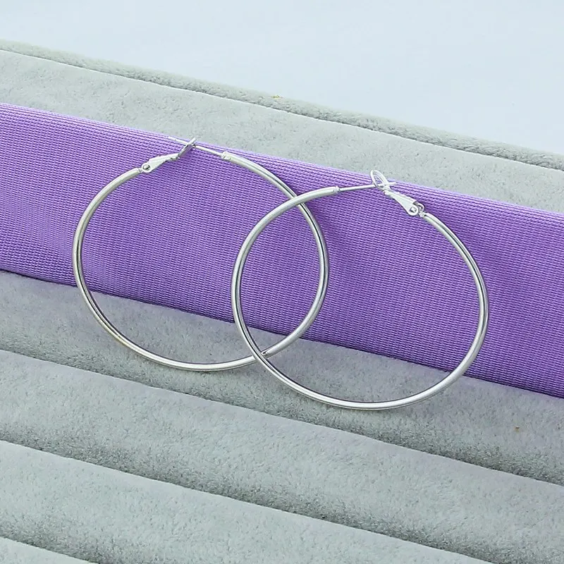 Простой дизайн большой круговой обруч серьги для женщин 925 серебряный цвет модные ювелирные изделия современные серьги для женщин, подарок для девочки