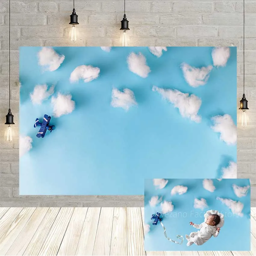 Avezano Photography Backdrops Newborn Portrait Baby Shower Cute Blue Cotton Cloud Photo Background Shoot Studio Photocall Vinyl |