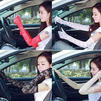 

2017 Hot Sell Fashion Women Summer Lace Sun Block UV Protection Driving Long Gloves Mittens Anti-skid