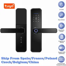 Cerradura inteligente con huella dactilar inteligente para el hogar, dispositivo de cierre de seguridad con WiFi, tarjeta RFID, con contraseña y aplicación Tuya
