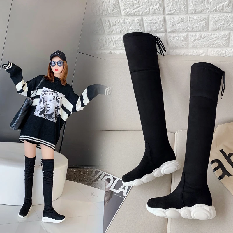 NEMAONE women flat platform over the knee high snow boots ladies Shoes woman Casual Winter warm Boots Female large size 34-43