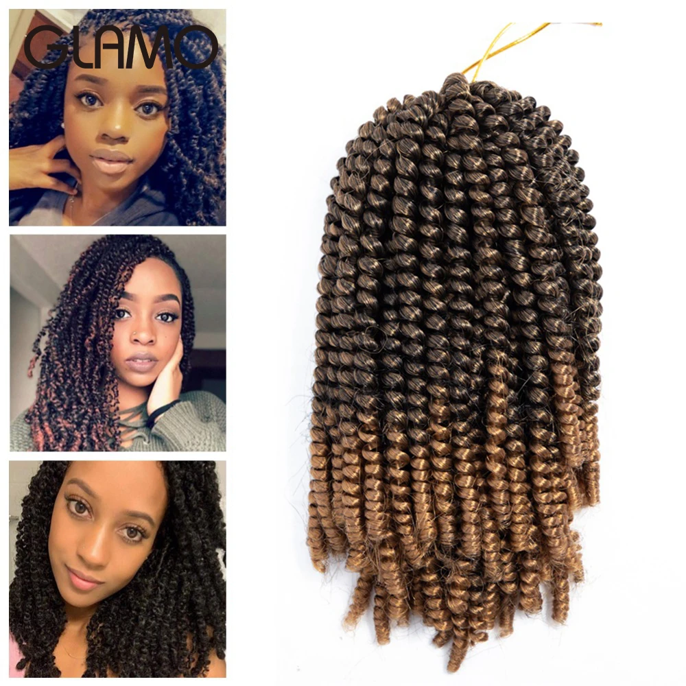 

Glamo 8 Inch Spring Twist Crochet Hair Kanekalon Bomb Flutty Twist Braiding Hair Crochet Hair Synthetic Hair Extension