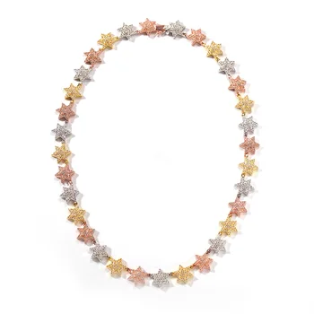 

Hip Hop Ice Crystal Cubic Zircon Glitter Gold & Silver Hit Color Stars Exquisite Necklace18 20 Inch Men & Women Jewelry Necklace