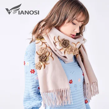 

VIANOSI2019 Newest Design 100% Wool Scarf Women Winter Scarves TOP Quality Hand Embroidery Shawl Brand poncho Fashion Cape VA205