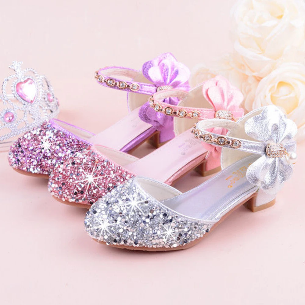 

Children's Dance Shoes Sequin Kids Girls Princess Shoes With Bownot Decoration For Wedding Party 2-6Years Old Fashionable D30