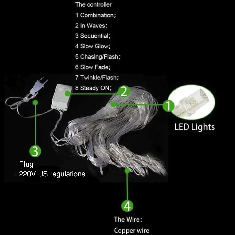 Сетка 110V 96 Led US Plug открытый мигающий Рождественский Декор водонепроницаемый фестиваль рыболовная сеть лампа мигающая гирлянда