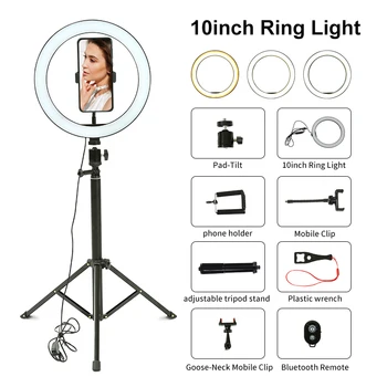 

10 Inch LED Selfie Ring Light With Stand Makeup Lamp Video Camera Studio Phone Holder Dimmable LED Ring Lamp