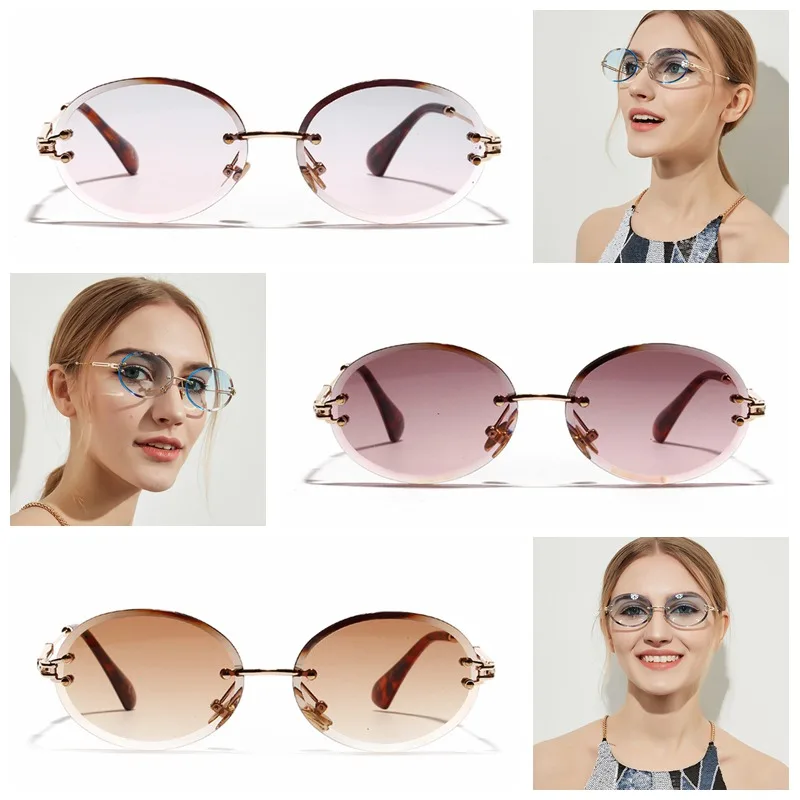 Очки, винтажные, прозрачные, прогрессивные, Lunette De Soleil, линзы, Ac, без полей, красочные, Кристальные, овальная оправа, металлические солнцезащитные очки