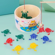 

Jumping Frog Kids' Floor Games Mini Bionic Pool Frog Magnetic Fishing Parent-Child Play Children Wood Toys Kindergarten Supplies