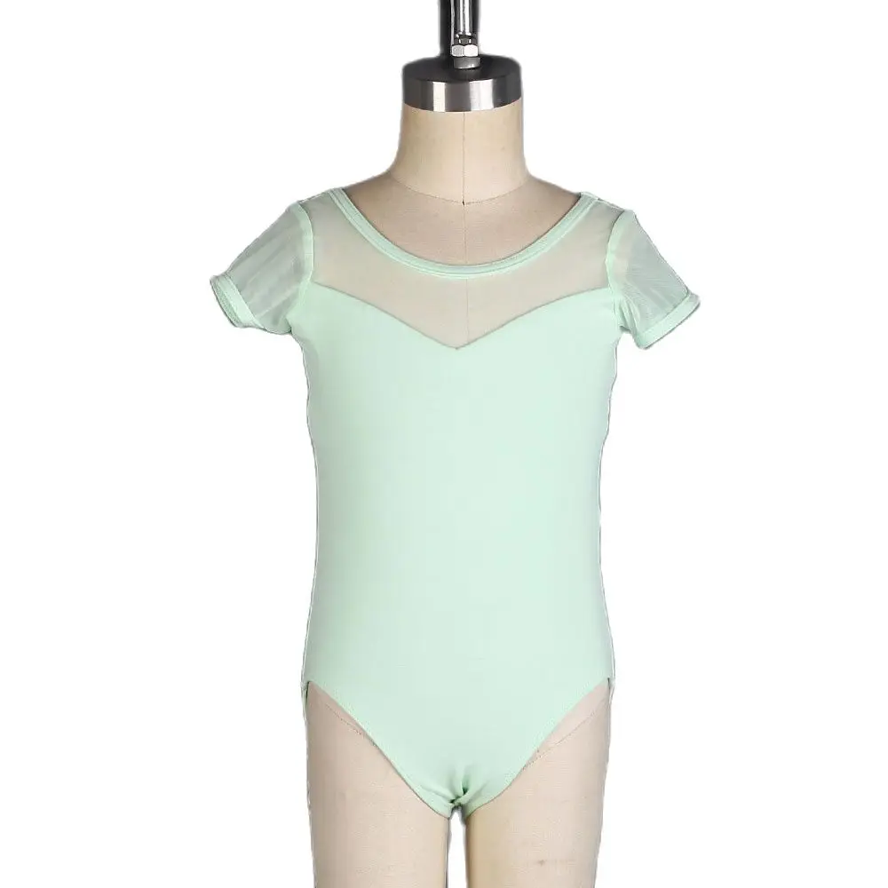 

Трико с коротким рукавом из хлопка и сетки для детей, балетные танцевальные тренировочные трико с низкой спиной, 03D0014