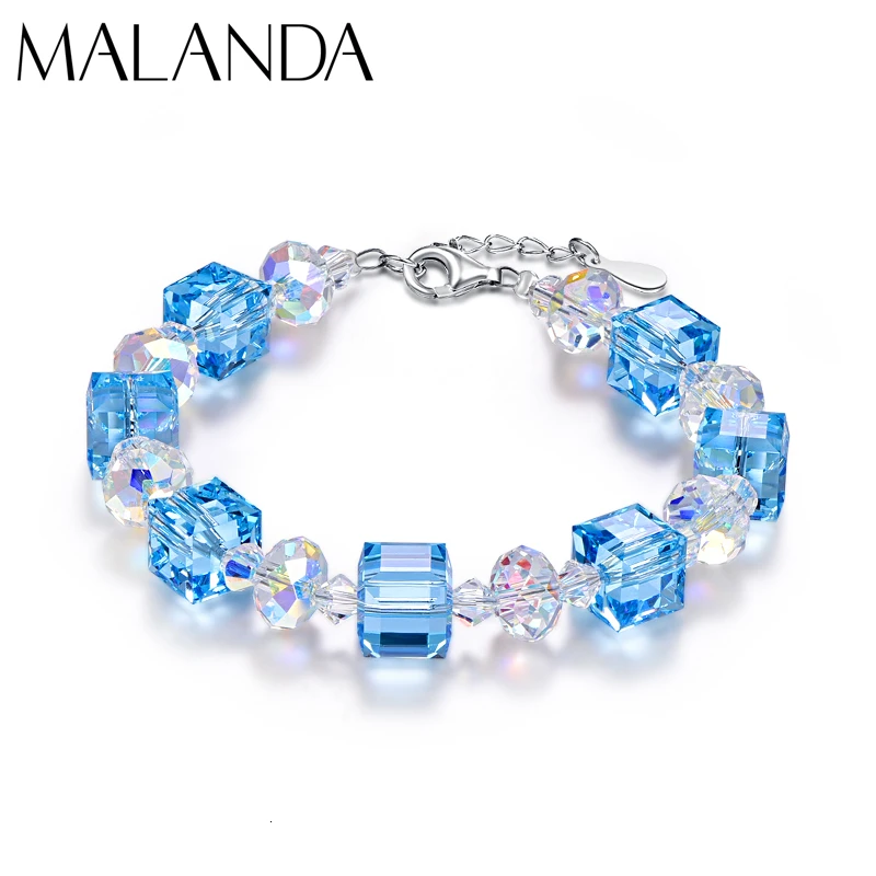 Роскошные квадратные Кристаллы из браслеты Swarovski модные браслеты из серебра 925 пробы браслеты для женщин ювелирные изделия подарок - Окраска металла: MB-B008-C