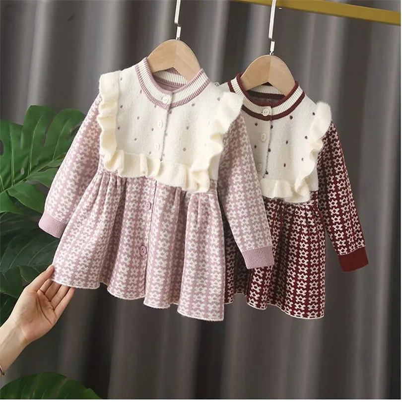 

Baby Dress Cotton Woolen Kids Dresses For Girls Autumn Winter Knitted Infant Dress Ruffle Princess Toddler Girls Dress Clothes