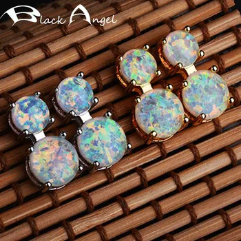 

BLACK ANGEL Luxury Elegant Double Fire Opal Earrings 2020 New 925 Silver Opal Hamsa Stud Earring for Women Jewelry Wholesale