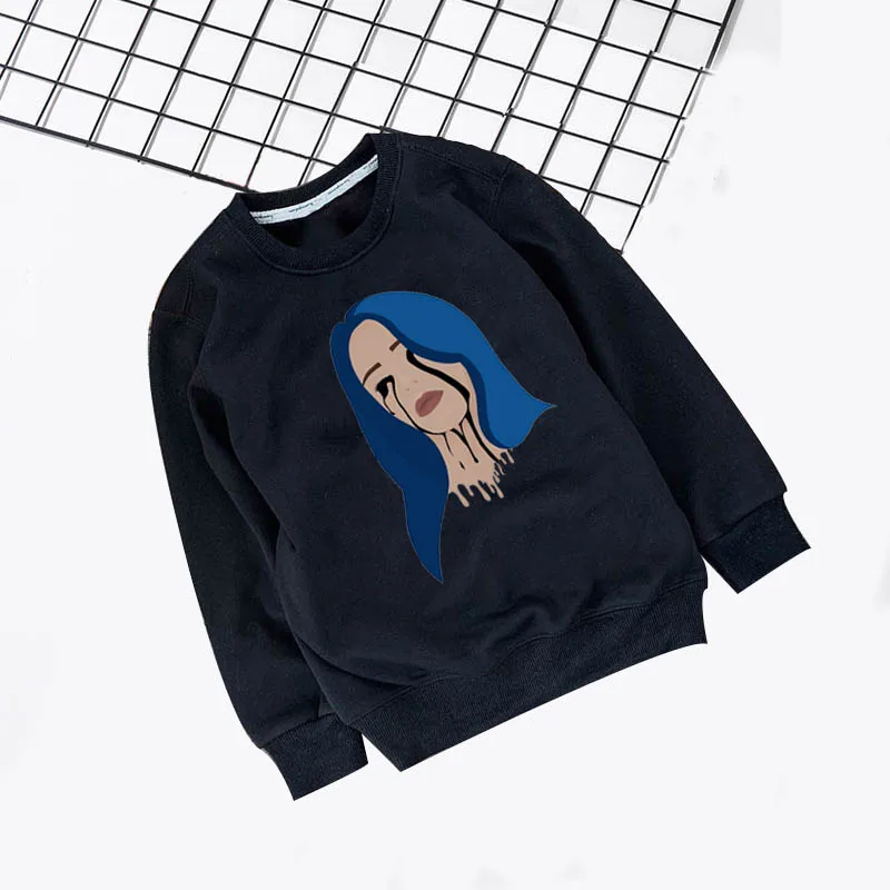 Billie Eilish/толстовка с принтом для мальчиков; Harajuku Kpop; толстовки для девочек; детская толстовка с капюшоном; повседневные рубашки с длинными рукавами и круглым вырезом для младенцев; топы