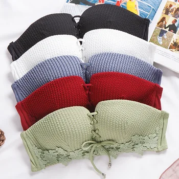 

Haagen-Dazs Strapless Stripes Bra Pull B Bandage Cloth Push up Lace Anti-slip Bandeau Push up Underwear V Shaped-
