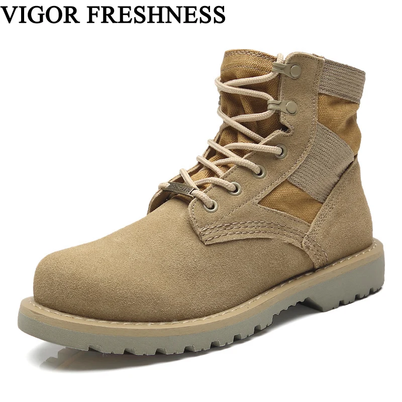 

VIGOR FRESHNESS Shoes Women Boots Ankle Woman Genuine Leather Work Boots Short Cow Suede Boots Motorcycle Unisex Shoes S50