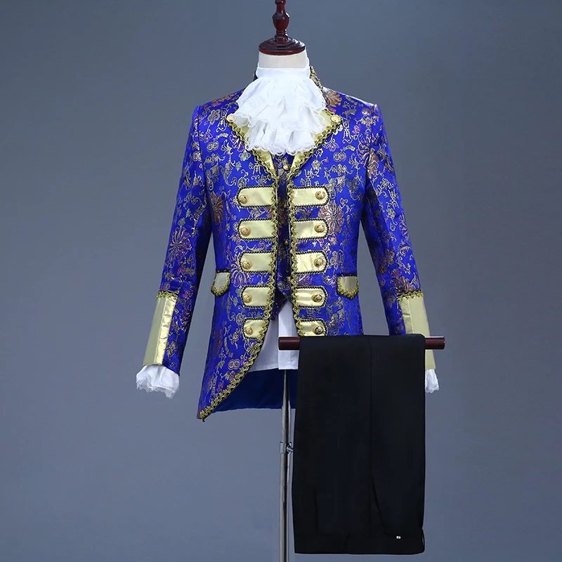 Модный мужской разноцветный приталенный золотой костюм в стиле ретро с вышивкой дворца принца, комплект из 3 предметов, костюм для костюмированной вечеринки