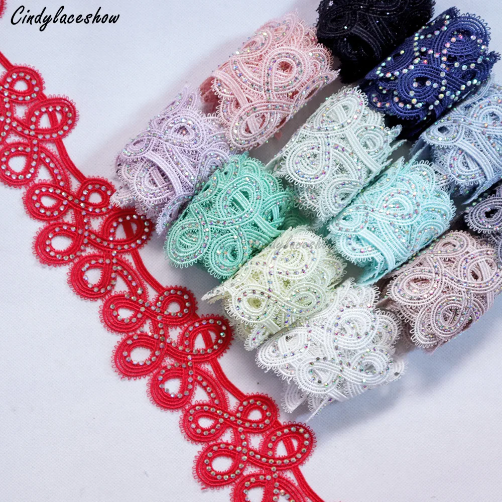 

1 Yard 6 cm Wide Crystal Rhinestones Beaded Lace Trim Ribbon Cloth Dress Sewing Hair Accessories Cake Decor DIY Lace Trimmings