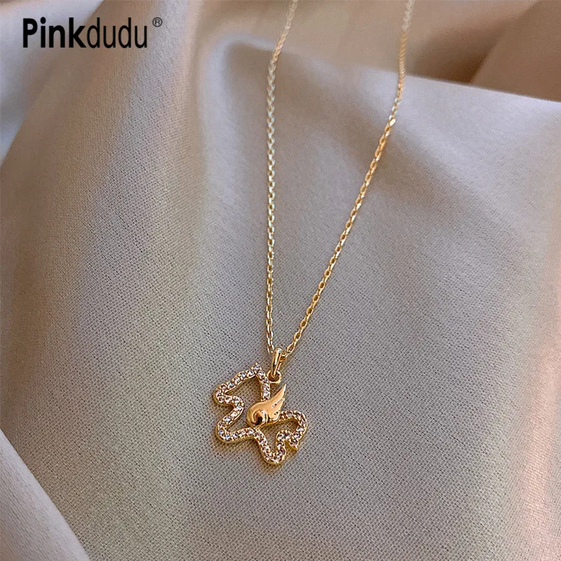 Pinkdudu золотая цепочка на шею стразы подвеска в виде лошади ангела ожерелье тонкое
