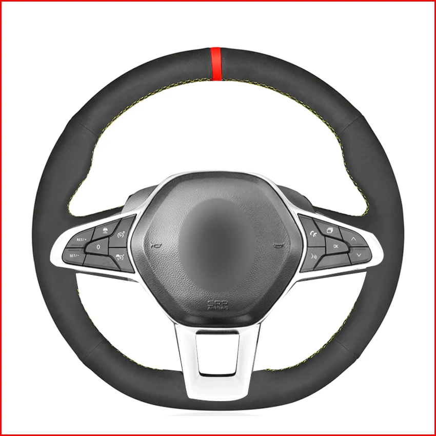 Hand-stitched-Black-Artificial-Leather-Car-Steering-Wheel-Cover-for-Renault-Clio-5-V-2019