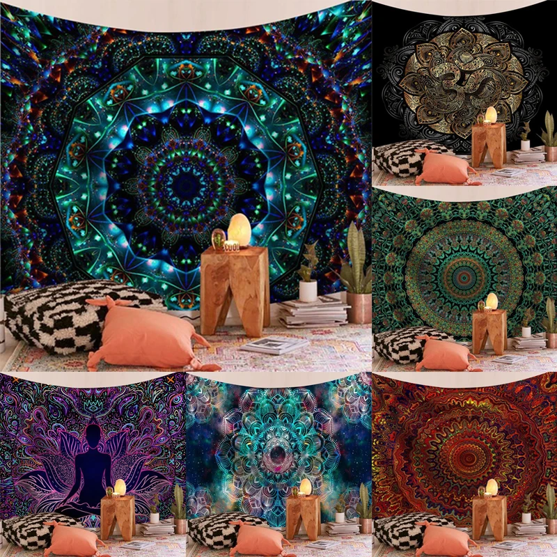 Tapiz psicodélico colgante para pared, toalla de playa de Mandala, manta Bohemia, almohadilla para dormir, tapices para decoración del hogar