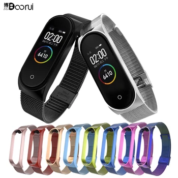 

BOORUI for Mi Band 4 Strap Metel Smart Watch Band for Xiami Mi Band 4 3 Strap Stainless Steel Wrist Strap for Miband 3