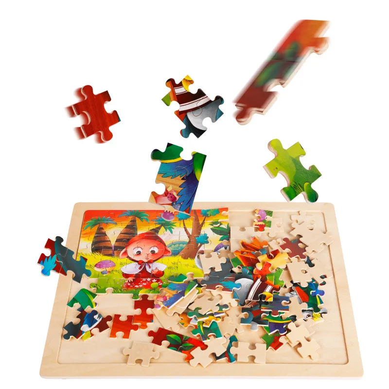 Детская деревянная головоломка, Мультяшные животные, фрукты, самолет, развивающая игрушка, 100 деталей, раннее образование, головоломка, головоломка, игрушка