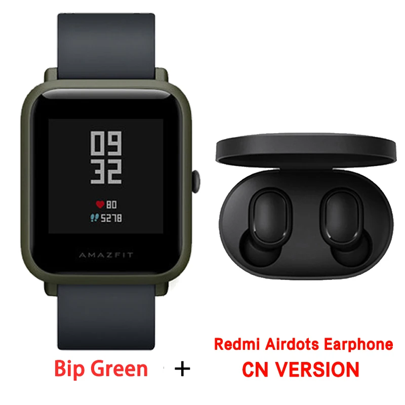 Green Airdots CN Смарт-часы Amazfit bip с английским/испанским/русским мультиязычным спортом, глобальная версия фитнес-часов - Цвет: Green Airdots CN