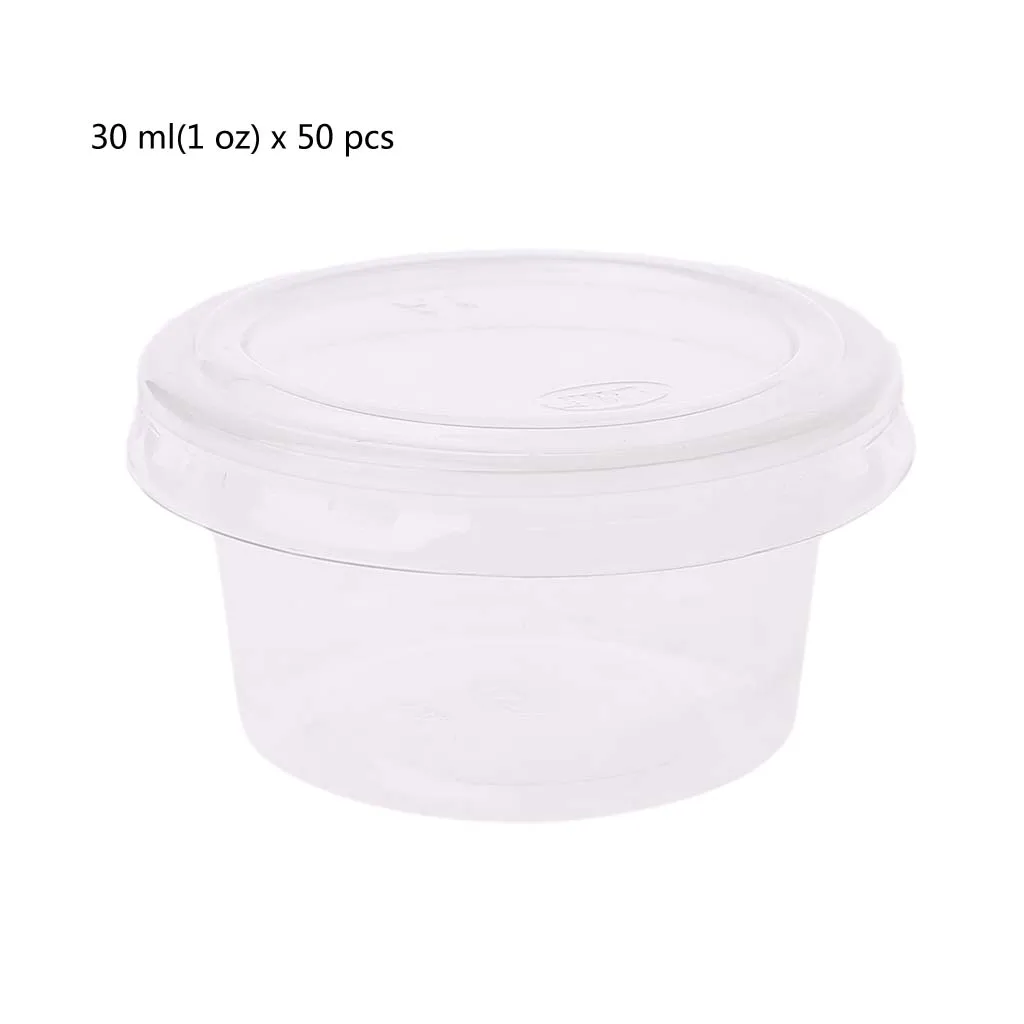 

50Pcs Disposable Cups Set Of 30ml/1 oz Sauce Pot Container Jello Shot Cup Slime Storage With Lid For Ketchup
